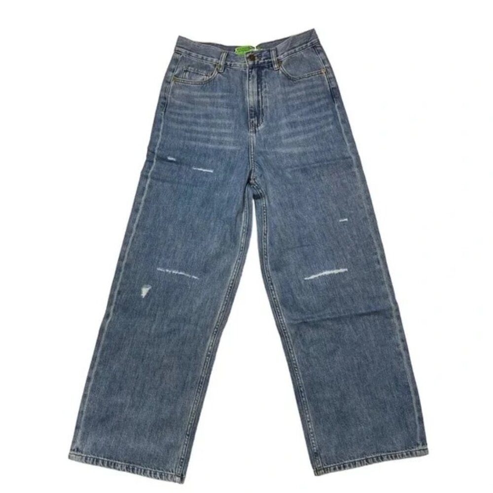 Free People x Sandrine Rose High Rise Wide Leg Distressed Jeans Sz 26